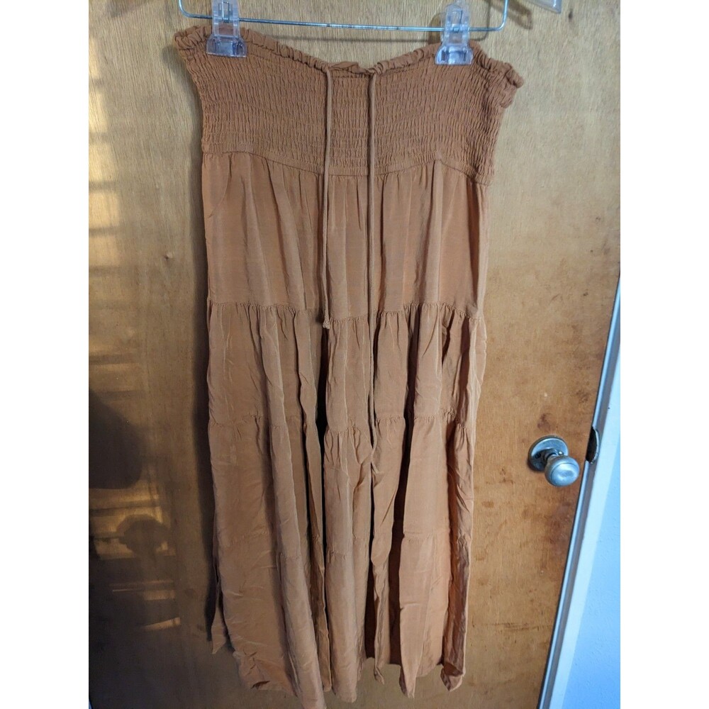 HAEOF Woman's Maxi Hippie Boho Skirt Smocked Tiered Burnt Orange Size Large